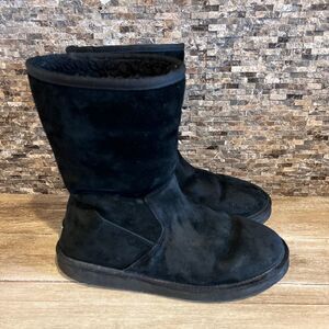 Ugg Australia Pierce Winter Black Suede Fur Boots Wmns 11 1006031 Sheepskin EUC